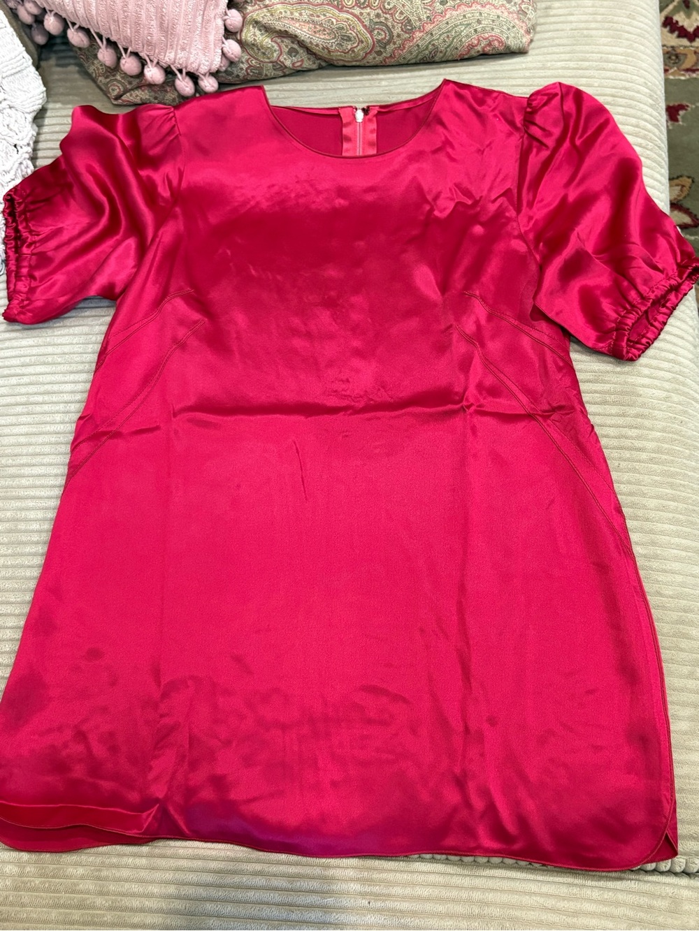 DOLCE & GABBANA Ladies Dark Red 100% Silk Zip Back Bubble Sleeve Top - Size 42/L